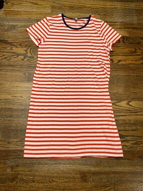 J. Crew Red/orange and White Striped Tee with Navy Trim